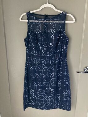 American Living Navy Sheath Dress with White Geometric Print